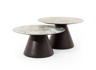 Stylish 2x coffee tables with porcelain top in brown color living room